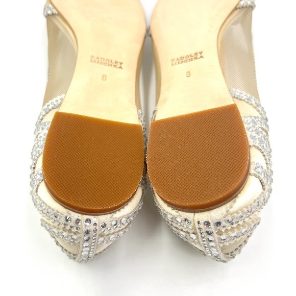 Badgley Mischka BHLDN Size 8 Gigi Point Toe Jeweled Ivory Ballet Flats Shoes - Picture 14 of 16